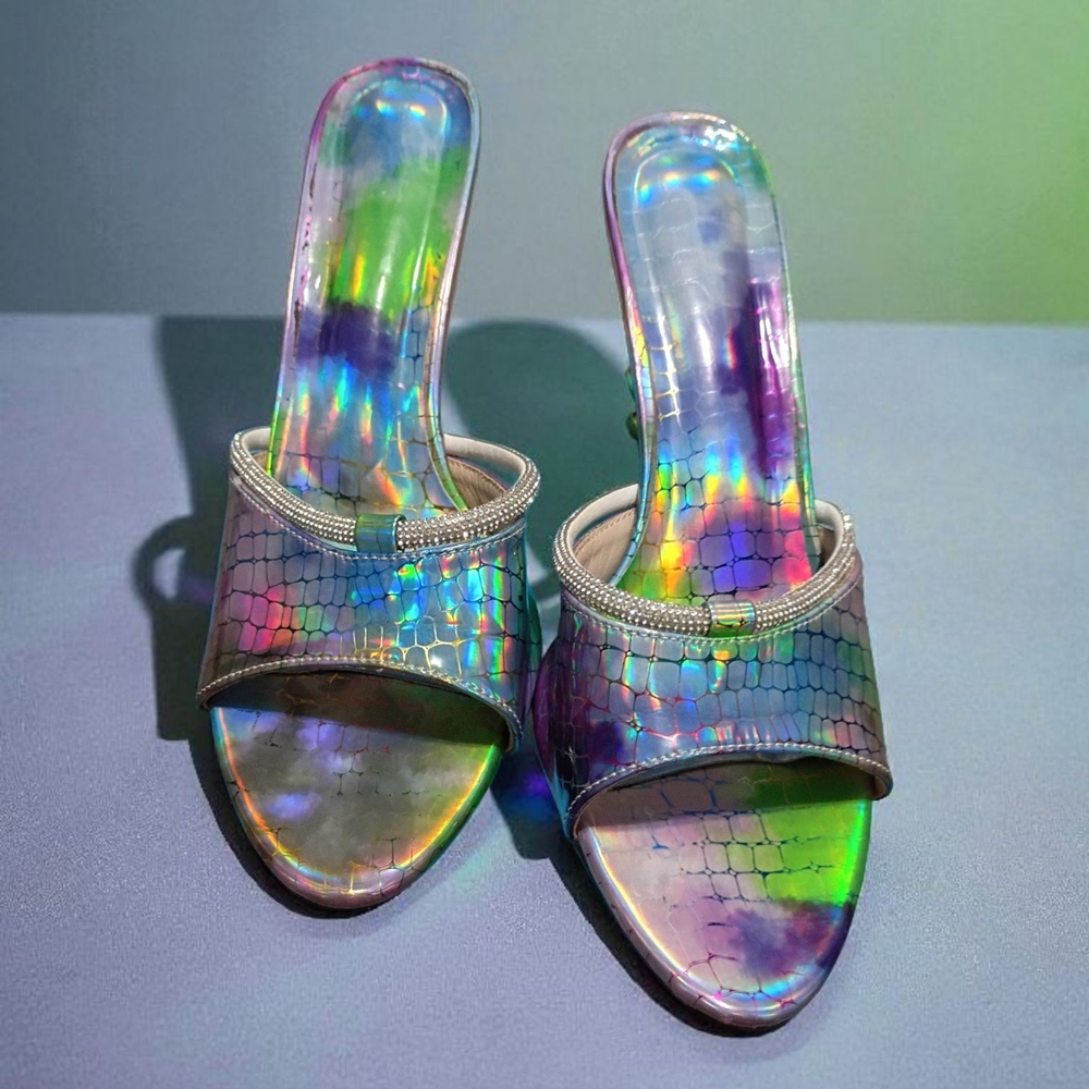 Holographic Slide Sandals